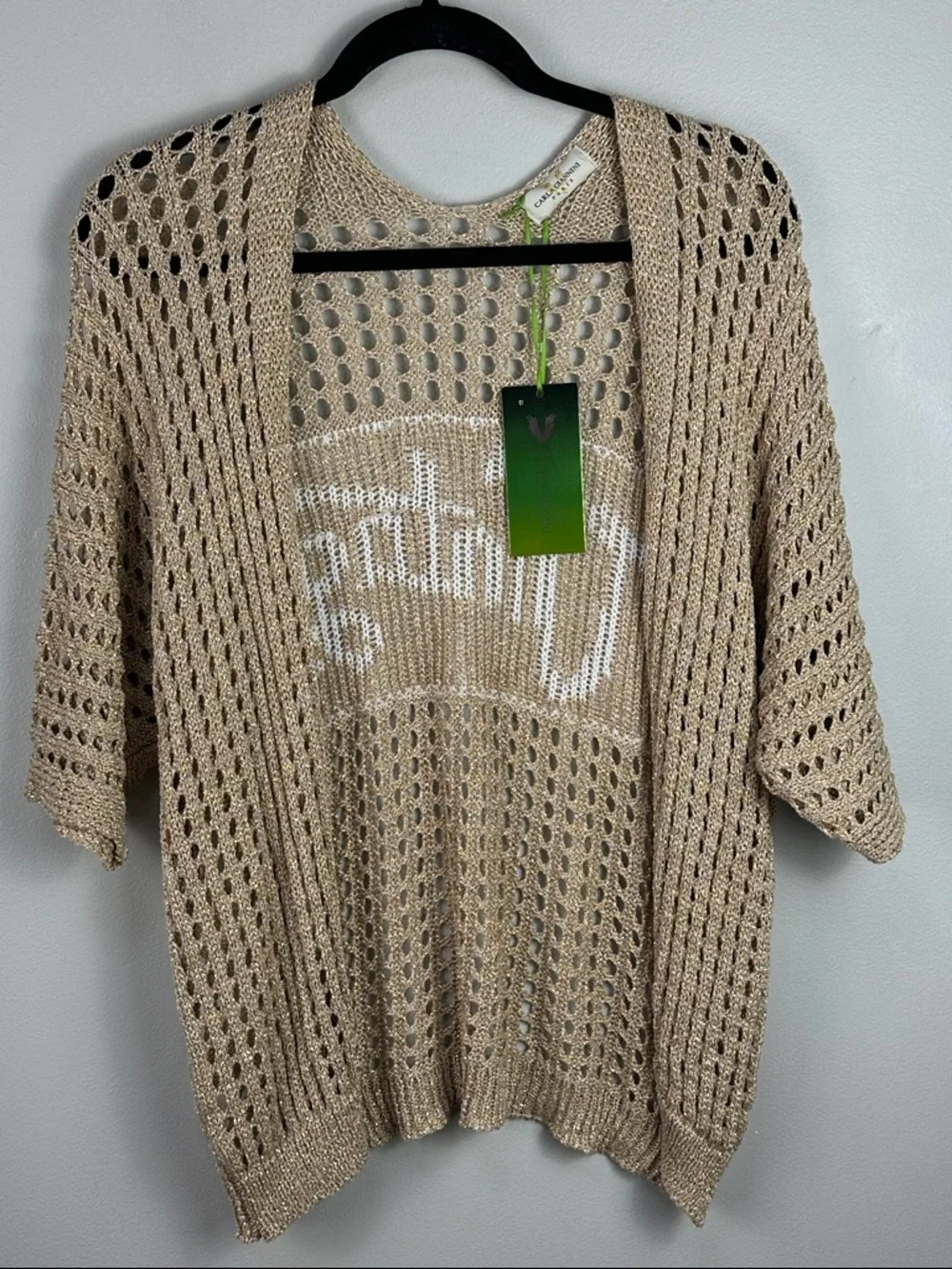 Carla Giannini Rare Crochet Knit Vintage Gold Metallic Cardigan NEW! - Picture 6 of 11
